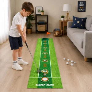 10 PCS Kids Golf Club Set Portable Indoor Outdoor Foldable Adjustable Height Putter Golf Putting Mat