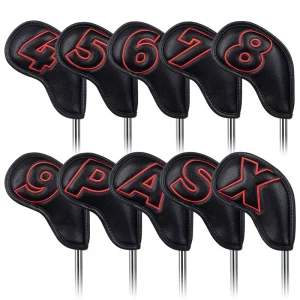 10-Piece Classic PU Leather Iron Headcover Set with Magnetic Closure and Custom Name Option