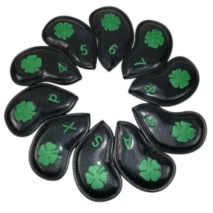 10pcs/set High-quality PU Leather Four Leaf Grass Pattern Golf Iron Club Headcover