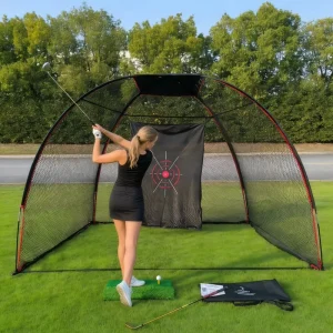 10x7FT Golf Net for Training Golf Balls Equipped with Stakes and Target Cloth and Carry Bag