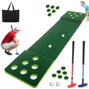 12 Hole Golf Putting Green Set Portable Artificial Grass Mat Adjustable Putters Indoor Outdoor Backyard Office Training Aid