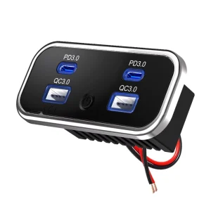 12V 24V Surface Panel Flush Mount 4 USB Ports 18W Dual USB a & 20W 2 Type C USB Truck Van Coach Car Charger with on OFF Switch