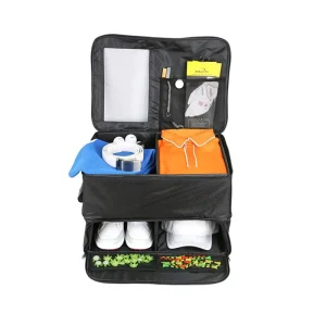 2 Layer Golf Trunk Organizer with Ventilated Shoe Compartment Storage for 2 Pairs Shoes Clothes Golf Accessories