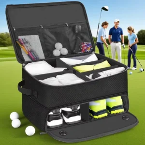 2-Layer Trunk Car Storage Box Tote Golf Gear Organizer with Shoes Compartment Sport Accessories Golf Gifts for Men Women