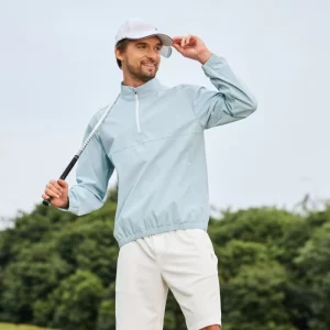 2 Piece Clothing Golf Shorts Set Men Waterproof Lightweight 1/4 Zip Pullover Jackets Long Sleeve Golf Sweatshirts