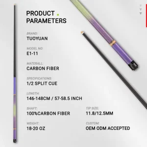 2026New purple Pool Cue Manual Labeling on Sanded Texture Grip Pure Carbon Fiber Gradient Shaft High End Pool & Snooker Cues