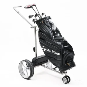24V Lithium Battery Powered 3 Wheel Stainless Steel Golf Trolley Push Cart with Auto Following Feature
