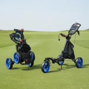 3 Wheel Aluminum Lightweight Golf Push Trolley Foldable Golf Bag Cart Dual Brake System Large Console Apartment Multi function