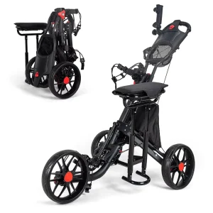 3 Wheels Golf Trolley With Cushion Aluminium Alloy Pull Push Cart With Cooler Bag Foldable Golf Bag Cart