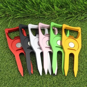 3 in 1 Golf Divot Repair Tool Custom Metal Pitch Fork with Bottle Opener & Magnetic Marker Portable Golf Accessory