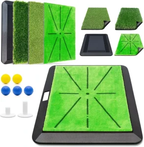 3-in-1 Replaceable Golf Practice Mat, 40x30cm, Rubber Base, Putting and Driving Range Training Aid