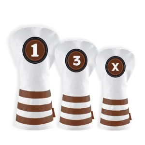 3PCS Golf Head Covers Set Retro Stripe Waterproof PU Golf Headcover with 1/3/X Number Tags