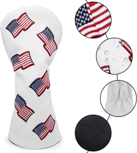 3pcs Golf Club Head Covers for Woods Driver Fairway Hybrid American Flag Printing Premium PU Leather for Head Covers