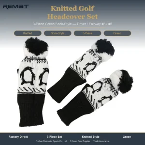 3pcs No.1 3 5 Knitted Golf Club Covers Green Driver Fairway Wood Headcover Set with Sock Head Covers