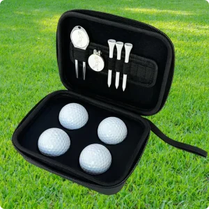 4 Pack Golf Ball Gift Set in PU Leather Mini Bag for Corporate & Tournament Giveaways