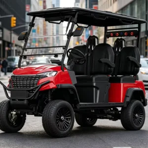 4 Passenger Rechargeable Golf Cart with Lifted Chassis and All Terrain Tires Outdoor Patrol Utility Vehicle