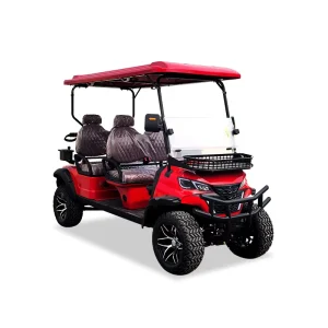 4 Seat Red Electric Golf Cart with Lithium Battery and Black Canopy 30 50km h Street Legal for Resort & Community