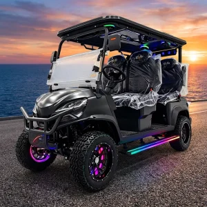 4 Seater Electric Golf Cart with Color LED Lights Off Road Capability 70km/h+ Speed 90km Range Disc Brakes CE Certified