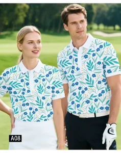 4-Way Stretch Fabric Floral Printed UPF 50+ Golf Clothes Men’s Lapel Short Sleeves Golf Polo Shirts Manufacturer
