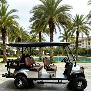 4 Wheel White Vintage Golf Cart 48V Lithium Battery 6 Seater 30Km/h Speed 70-90km Range