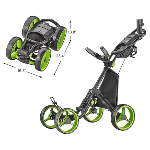 4 Wheels Golf Cart Golf Trolley Cart Folding Golf Push Trolley with Foot Brake and Umbrella Holder