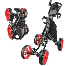 4 Wheels Push Golf Trolley Golf Push Cart Trolley with Umbrella Holder
