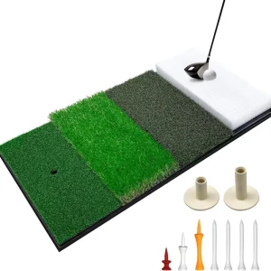4 in 1 Compact Golf Practice Mat Bunker Fairway Simulator Hitting Mat with Heavy Duty Rubber Base Durable Artificial Turf