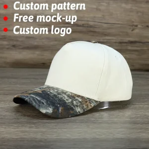5 Panel Cotton Fabric Forest Leaf Camo Camouflage Brim 2 Tone Design A Frame Baseball Hat for Men Women for Hunting
