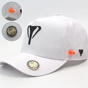 5 Panel White Waterproof Hat 3D Embroidery Logo Caps Baseball Caps Laser Cut Golf Hat With Tee Holder Magnet Ball Marker