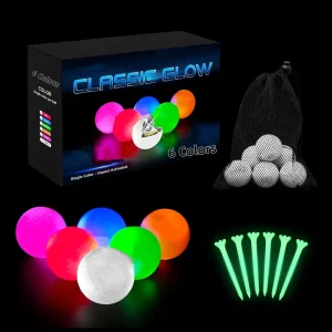 6 Pack Glow in the Dark Golf Balls LED Light up Night Golf Gift Set for Men Women 6 Colors Red Green Blue Yellow Pink White
