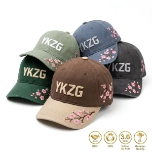 6 Panel 100% Cotton Baseball Dad Hat Embroidery Silver Copper Buckle Closure Customizable Sakura Series Outdoor Cap