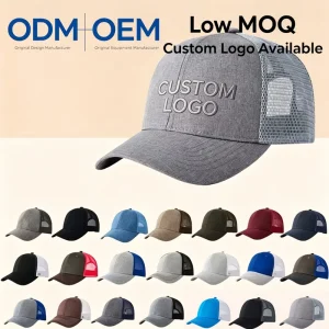 6 Panel Flat Brim Cotton Mesh Trucker Hat Unisex Blank Base Supports Custom Embroidery Logo Cap Outdoor Sports