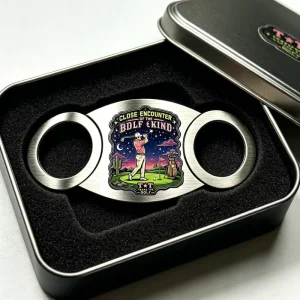62 Gauge Cutter For V Shaped Spring Loaded Rose Gold Cigar Cutter Raw Blade With Lighter On Table Golf Ball Marker
