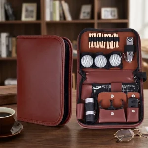 7 Piece Brown Golf Gift Set PU Leather Case Multifunctional Golf Accessories Kit Custom Logo OEM ODM Golf Gift Box Set Boxes