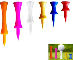 70 Pack Castle Plastic Golf Tees (25-70mm) Mixed Heights Durable Lightweight Multi-Colour Driving Range Practice Essential Golf