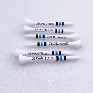 7cm White Wooden Golf Tees 2 Colors Custom Logo Stripes Printing Wood Golf Tees