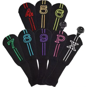 8-Piece Knitted Long Neck Pom Pom Golf Iron Headcover Set
