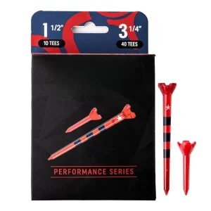 83mm Golf Tee Set with 38mm 50 Plastic Tees in Red Durable 4-Prong Equipment