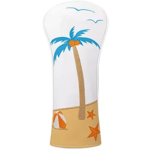 ASL Beach and Coconut Trees Golf Club Cover for Woods Men Premium Leather Driver Head Covers Custom Golf Head Cover