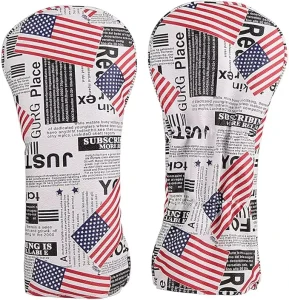 ASL USA Stars and Stripes Newspaper Golf Headcovers for Woods and Driver Protective Cover PU Leather Custom Golf Club Headcover