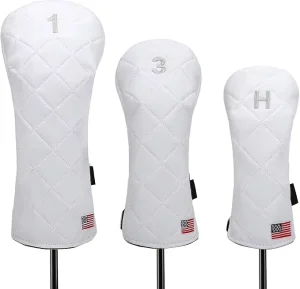 ASL White Golf Headcovers for Woods and Driver Fairway Hybrids Men Protective Cover PU Leather Custom Golf Club Headcover