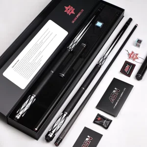 ASN QG TH 08 Carbon Fiber Pool Cue Gift Set Complete Billiard Kit with Practical Accessories & Warranty Card