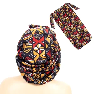 African Pattern Shrink Silky Bonnet Large Retractable Drawstring Haircare Bonnets for Women Adjustable Sleep Cap