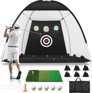 All in 1 Golf Hitting Net with Golf Chipping Swing Training Mat for Backyard Driving Ideal Golf Training Equipment