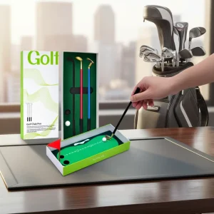 Alloy Golf Ball Pen Gift Set Compact Top Golf Gift with Putting Green