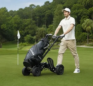 Aluminium Foldable Electric Golf Trolley 1600W Motor 18 Hole Range 150kg Load Capacity Lightweight Easy Push Cart