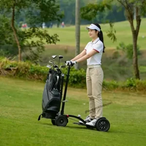 Aluminum 1600W Li-ion Battery 4-Wheel Foldable Electric Golf Cart Trolley Scooter Ride Push Outdoor Golf