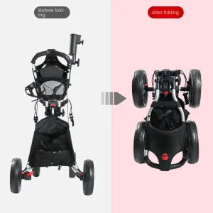 Aluminum Alloy Four wheel Electric Golf Trolley with Foldable Design Lead acid Battery 10km h Max Speed 30 50km Range