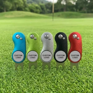 Aluminum Alloy Retractable Golf Divot Tool with Blank Magnetic Ball Marker in Stock