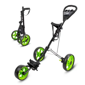 Aluminum Golf Push Cart Lightweight Foldable 3 Wheel Trolley with Bottle Holder & Storage Bag Easy Transport